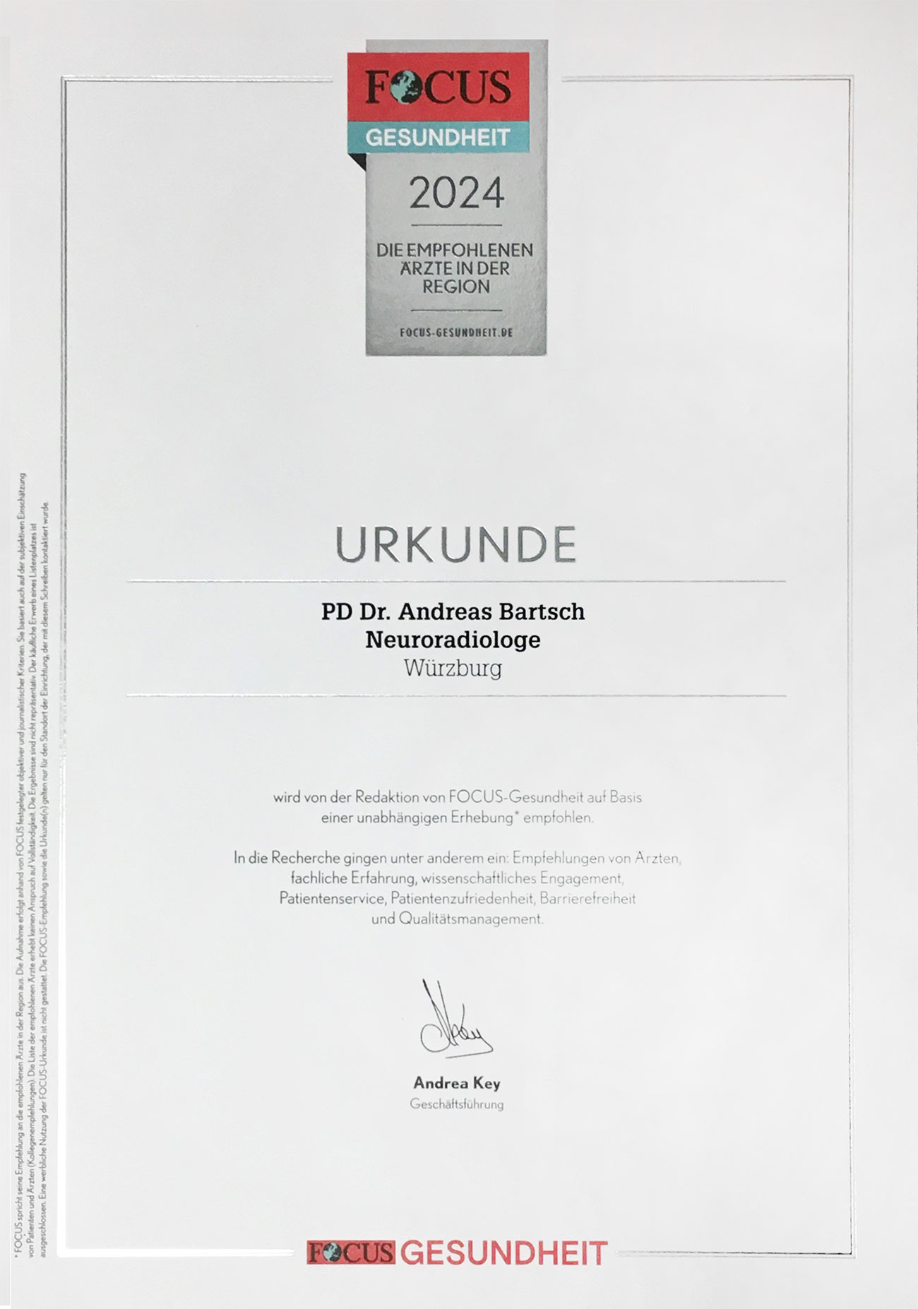 FOCUS Gesundheit 2024 Dr. med. Andreas Bartsch