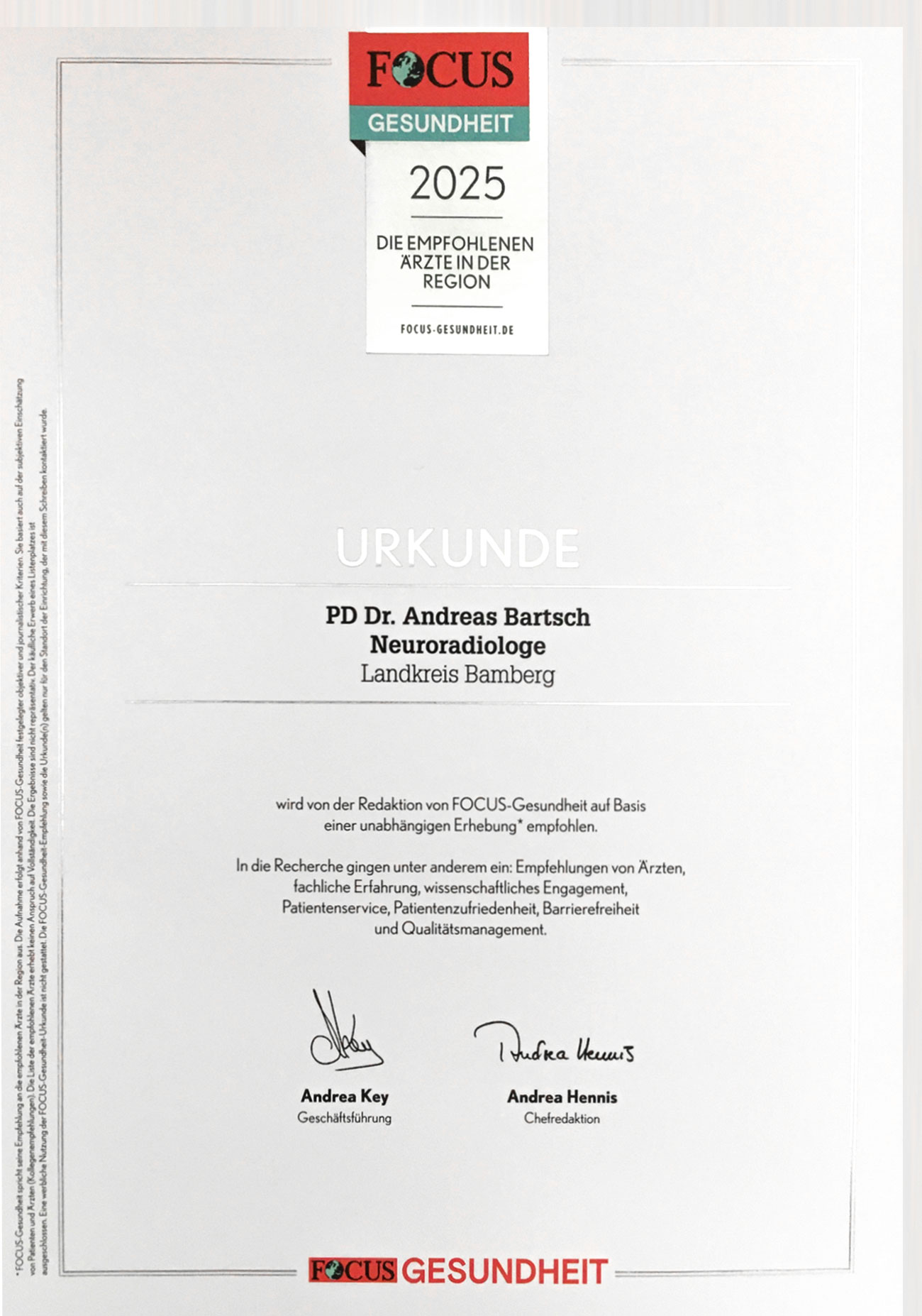 FOCUS Gesundheit 2025 Dr. med. Andreas Bartsch